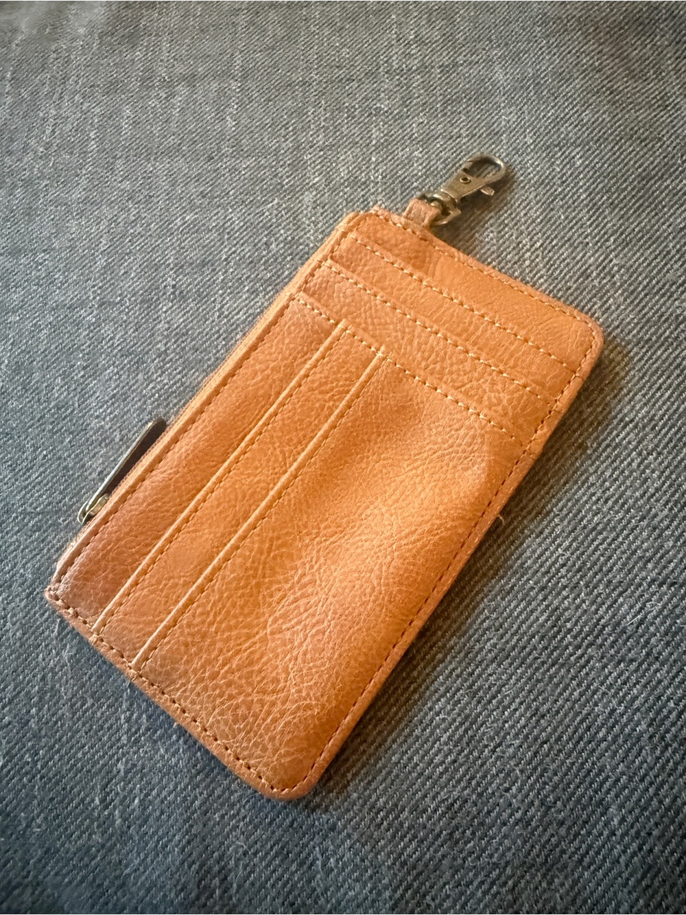 Thirty-One Tan Leather Card Holder with Key Clip